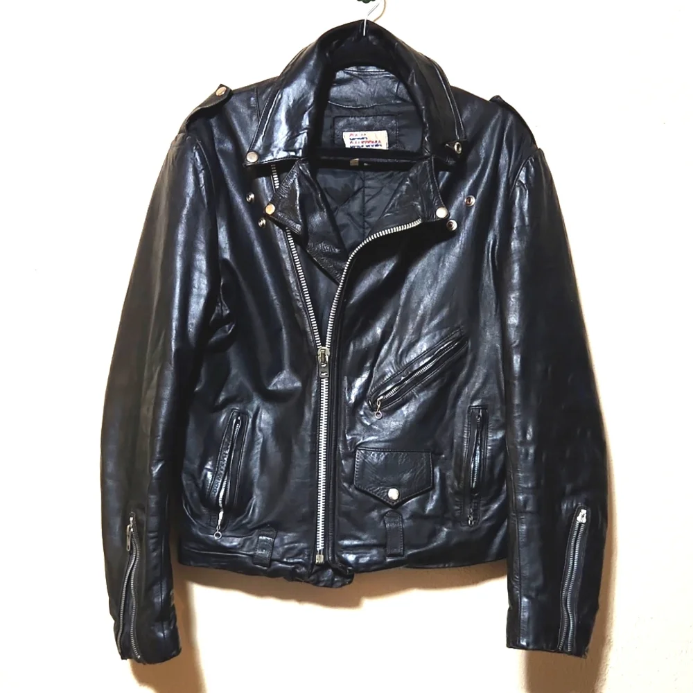 Vintage 80's Baja California Leather Biker Jacket Black Size 40 - Picture 14 of 14